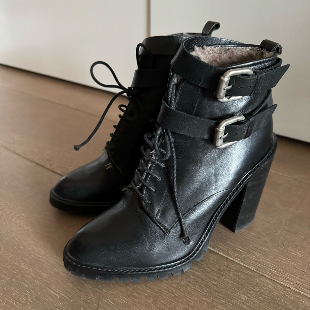 Zara Genuine Leather Faux Fur Ankle Boot